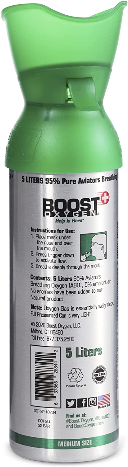 Boost Oxygen Botella de oxígeno suplementario enlatado puro natural de 5 litros 8 Pack