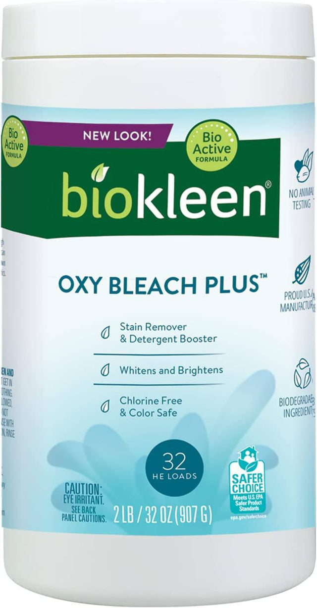 Biokleen Laundry Oxygen Bleach Plus 32 HE Loads - Eliminador de manchas concentrado, blanquea y aclara, ecológico, a base de plantas, sin fragancia artificial ni conservantes, 2 libras, 32 onzas líquidas - DIGVICE MX