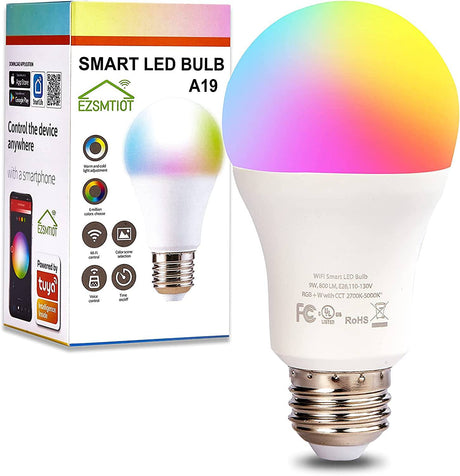 EZSMTIOT  - Bombillas inteligentes, E26 9W 800lm, bombilla LED WiFi A19 RGB que cambia de color, regulable, compatible con Alexa, Google Home, Siri e IFTTT, no requiere concentrador, 1 paquete - DIGVICE MX