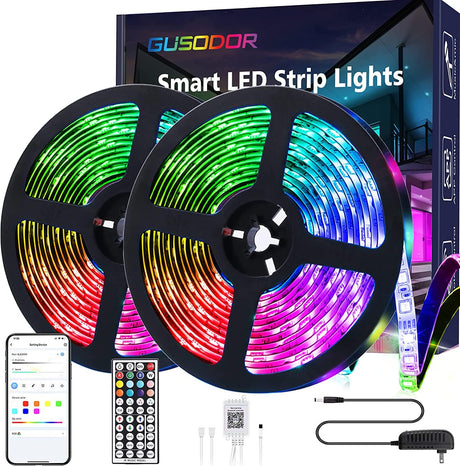 GUSODOR Tira de luces LED de 32.8 pies, luces LED inteligentes para dormitorio, tiras de luz LED que cambian de color, sincronización de música, luces LED RGB con control remoto de aplicación, luces LED - DIGVICE MX