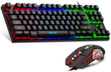 MFTEK RGB Rainbow Gaming Keyboard and Mouse Combo, Compact 87 Keys Backlit Computer Keyboard con Gaming Mouse, USB Wired Set para PC Gamer Laptop Work