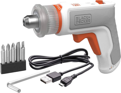 Beyond by BLACK+DECKER 4V MAX* Destornillador inalámbrico, hexagonal, en forma de L, puntas surtidas de 2 pulgadas (BCRTA601WAPB), blanco - DIGVICE MX