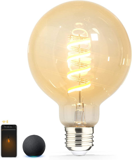 HVS Smart Edison Bulbs, G95 Globe E26 6W Regulable Sintonizable Blanco cálido 2100-5000K Farmhouse Decoración vintage Cristal ámbar 2.4GHz Wi-Fi APP Control Dawn to Dusk Work con Alexa Google Assistant 1 paquete - DIGVICE MX