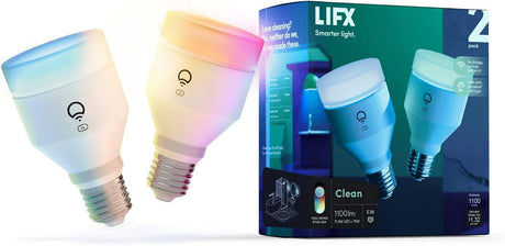 LIFX Clean, A19 1100 lúmenes, a todo color con HEV antibacteriano, bombilla LED inteligente Wi-Fi, no requiere puente, compatible con Alexa, Hey Google, HomeKit y Siri (paquete de 2) - DIGVICE MX