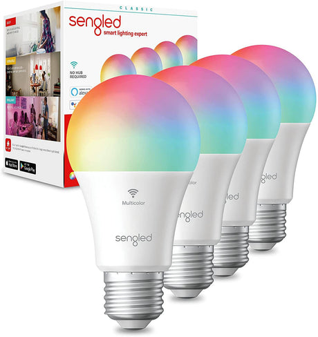 Sengled Bombilla inteligente, bombillas WiFi, bombilla que cambia de color, bombillas inteligentes que funcionan con Alexa y Google Assistant, bombilla Alexa A19 RGB, no requiere concentrador, equivalente a 60 W 800 lm CRI>90, paquete de 4 - DIGVICE MX