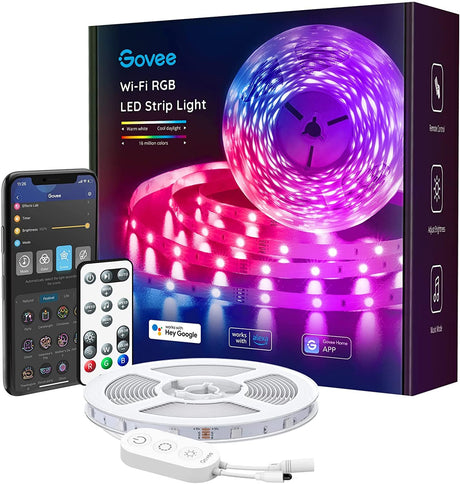 Govee Tira de luces LED inteligente, tira de luz LED WiFi de 16.4 pies con aplicación y control remoto, funciona con Alexa y Google Assistant, 64 escenas y luces RGB de sincronización de música - DIGVICE MX