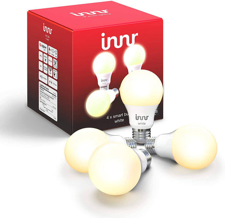 Innr Zigbee Smart Bulb A19 White, funciona con Philips Hue, SmartThings, Alexa y Hey Google (se requiere Hub), bombilla LED blanca cálida regulable A19 con base E26, equivalente a 60 W, paquete de 4, AE 260-4 - DIGVICE MX