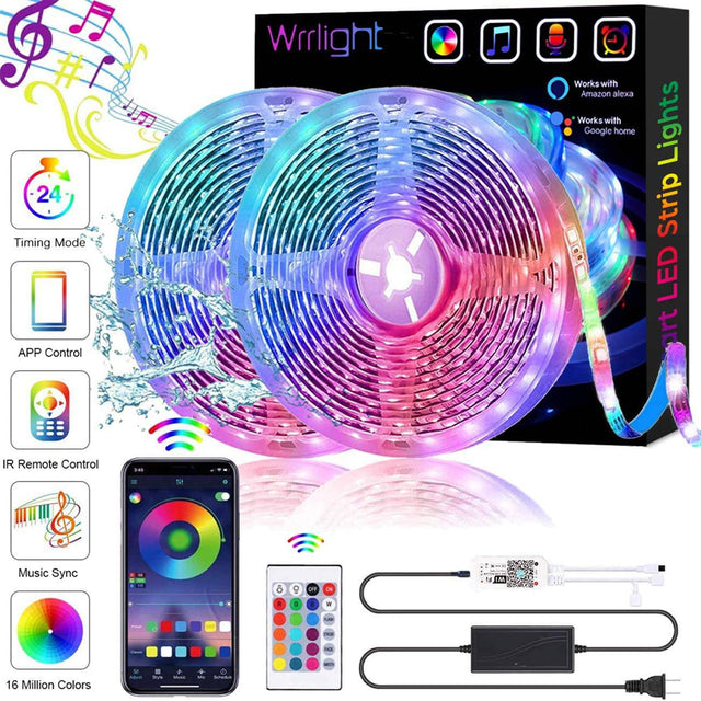 Wrrlight 32.8ft WiFi Smart Tira de luces LED con control de aplicaciones para la decoración del dormitorio - DIGVICE MX