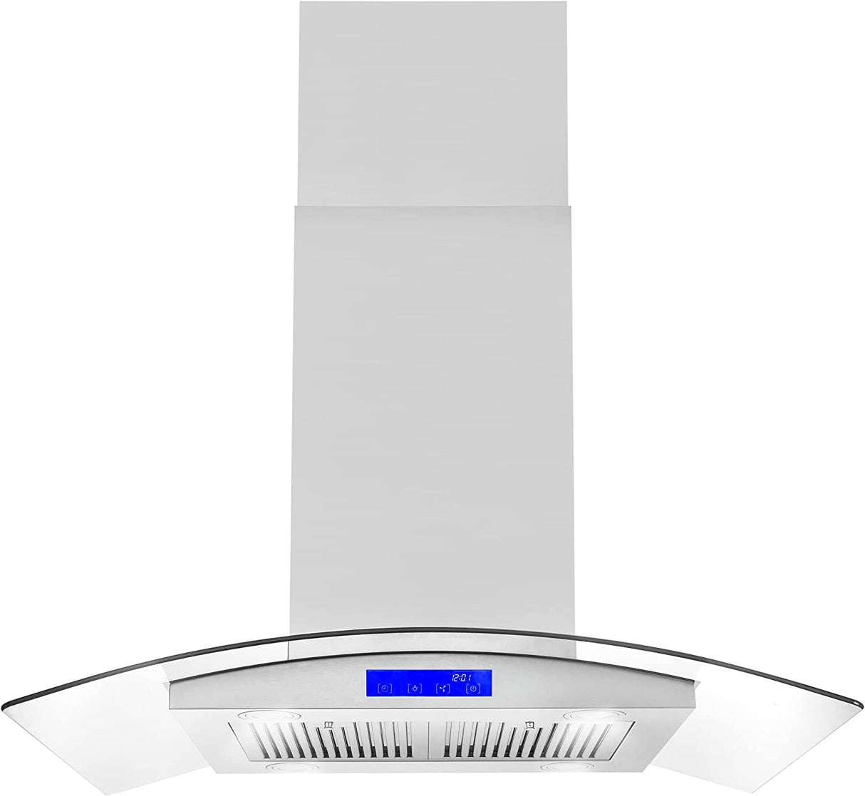 COSMO 668ICS900 Campana extractora de isla de 36 pulgadas con 380 CFM, 3 velocidades, conductos, filtros permanentes, controles táctiles suaves, luces LED, campana de vidrio curvo en acero inoxidable - DIGVICE MX