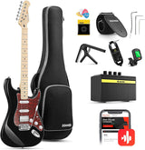 Donner - Guitarra eléctrica, DST-152B 39" Kit de guitarra eléctrica HSS Pickup Coil Split, de cuerpo sólido con amplificador, bolsa, accesorios, negra