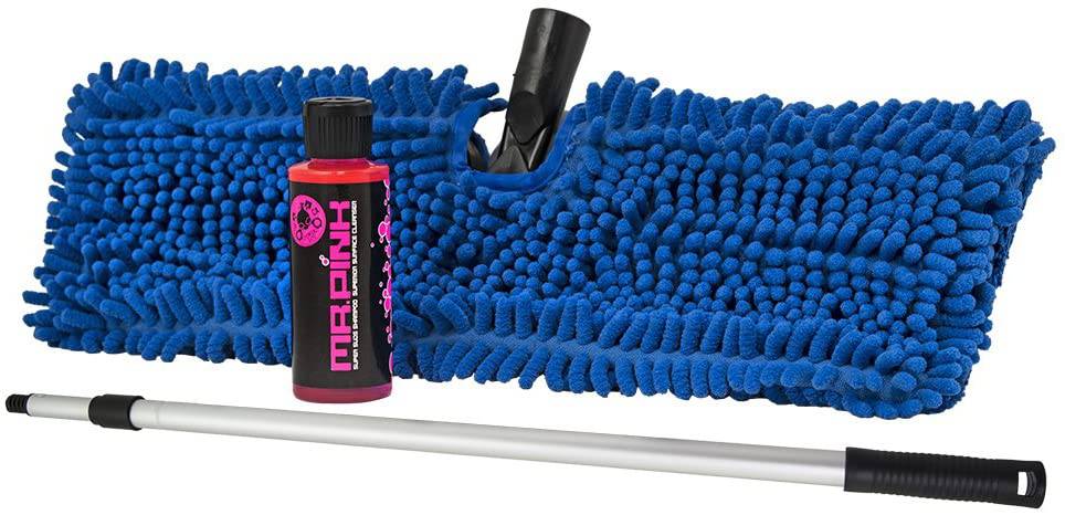 Chemical Guys HOL131 Premium Chenille Microfiber Car Wash Mop y Heavy Duty Kit de poste extensible (para vehículos recreativos, camiones y vehículos grandes 3 artículos)