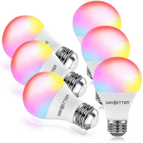 DAYBETTER Bombillas inteligentes, RGBCW Wi-Fi que cambian de color, bombillas LED compatibles con Alexa y Google Home Assistant, A19 E26 9W 800LM Bombilla LED multicolor, no requiere concentrador, bombillas 6 unidades - DIGVICE MX