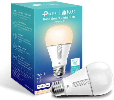 Kasa Smart Light Bulb KL110, LED Wi-Fi smart bulb funciona con Alexa y Google Home, A19 regulable, 2,4 Ghz, no requiere concentrador, 800 lm blanco suave (2700 K), 9 W (equivalente a 60 W) - DIGVICE MX