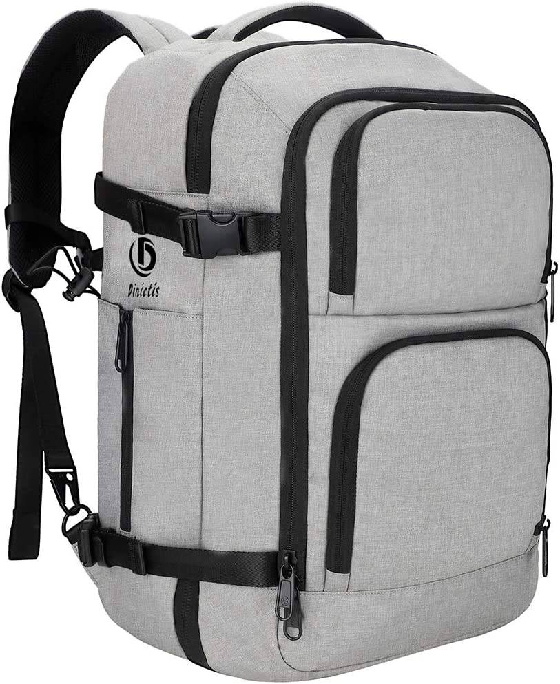 Dinictis - Mochila de viaje para portátil de 40 l para hombres y mujeres, compatible con portátiles de 17 pulgadas, mochila para maleta aprobada para llevar en vuelo, resistente al agua, mochila de fin de semana para la noche, gris