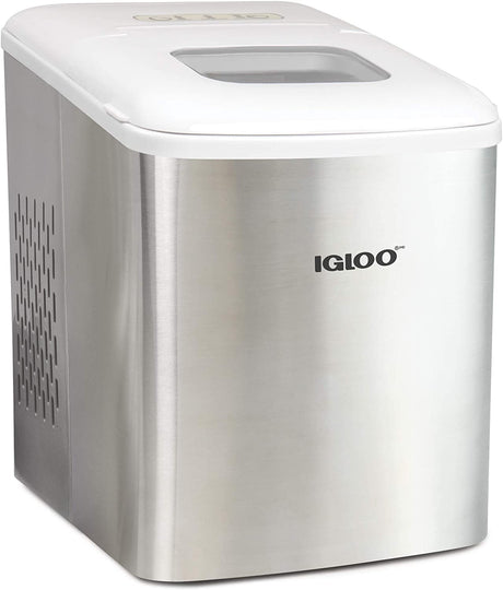 Igloo ICEBNH26SSWL Máquina automática para hacer hielo en encimera eléctrica portátil de autolimpieza de acero, 26 libras en 24 horas, 9 cubos listos en 7 minutos - DIGVICE MX