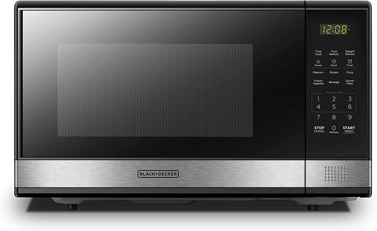 BLACK+DECKER EM031MB11 Horno de microondas digital con puerta de botón giratorio, bloqueo de seguridad para niños, 1000 W, 1.1 pies cúbicos, negro y acero inoxidable, 1.1 pies cúbicos - DIGVICE MX