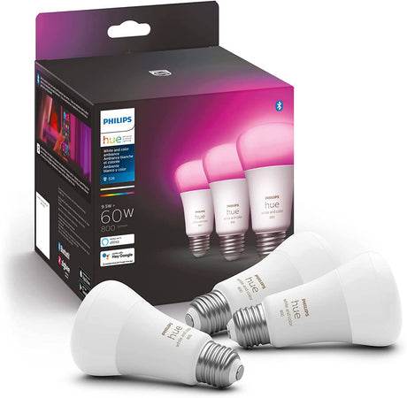 Bombilla inteligente LED Philips Hue White and Color Ambiance A19 E26, compatible con Bluetooth y Zigbee (Hue Hub opcional), funciona con Alexa y Google Assistant: un dispositivo certificado para humanos (562785), paquete de 3 - DIGVICE MX