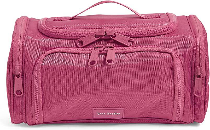 Vera Bradley - Bolsa organizadora de maquillaje para cosméticos de viaje, grande, reactiva, reciclada, para mujer