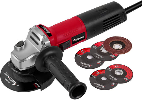 Amoladora angular AVID POWER de 7,5 amperios, 4-1/2 pulgadas con 2 ruedas de molienda, 2 ruedas de corte, disco de láminas y mango auxiliar (rojo oscuro) - DIGVICE MX