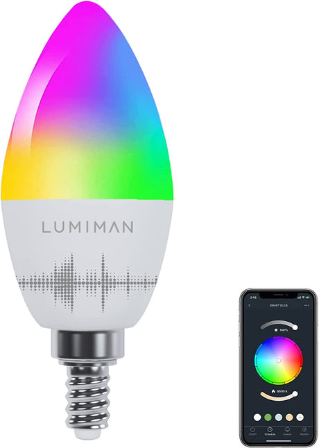 LUMIMAN Bombilla de candelabro inteligente WiFi E12 Bombilla LED B10/B11 Bombillas de lámpara de araña que cambian de color RGBCW Regulable, compatible con Alexa y Google Assistant 4W 400LM - DIGVICE MX