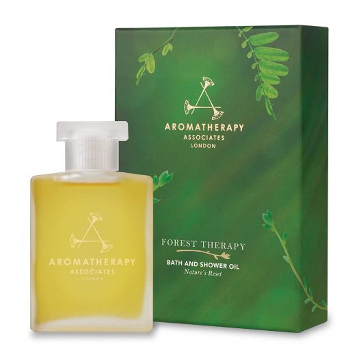 Aromatherapy Associates - Aceite de baño y ducha de terapia forestal. Aceite Corporal Natural para Moler y Restaurar. Elaborado con aceites esenciales de pimienta rosa, ciprés mediterráneo y madera de Ho (1.85 fl oz)