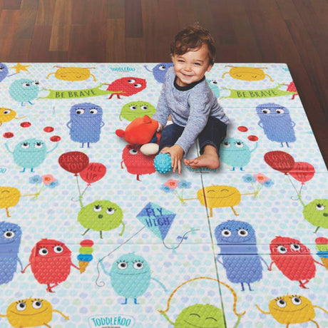 Alfombra de juego Toddleroo de North States de 71 x 71 pulgadas, diseñada para adaptarse a Superyards de 6 u 8 paneles. Casi 36 pies cuadrados de espacio de juego (personajes de Toddleroo, multicolor) - DIGVICE MX