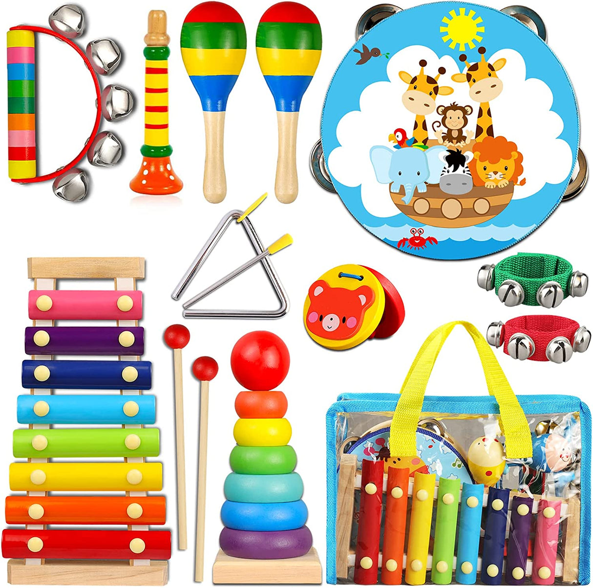 LOOIKOOS Instrumentos musicales para niños pequeños, instrumentos de percusión de madera para bebés - B0B45XM2YN