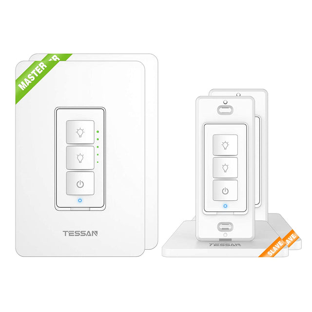 TESSAN Interruptor de atenuación inteligente WiFi de 3 vías, interruptor de luz regulable de tres vías, 2 atenuadores maestros y 2 adicionales, funciona con Alexa, Google Home, aplicación Smart Life, cable neutro requerido - DIGVICE MX