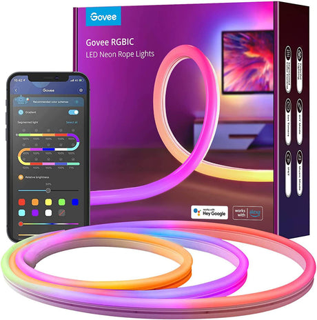 Govee Neon Rope Light, RGBIC Rope Lights con sincronización de música, diseño de bricolaje, funciona con Alexa, Google Assistant, 10 pies (no compatible con 5G WiFi) - DIGVICE MX