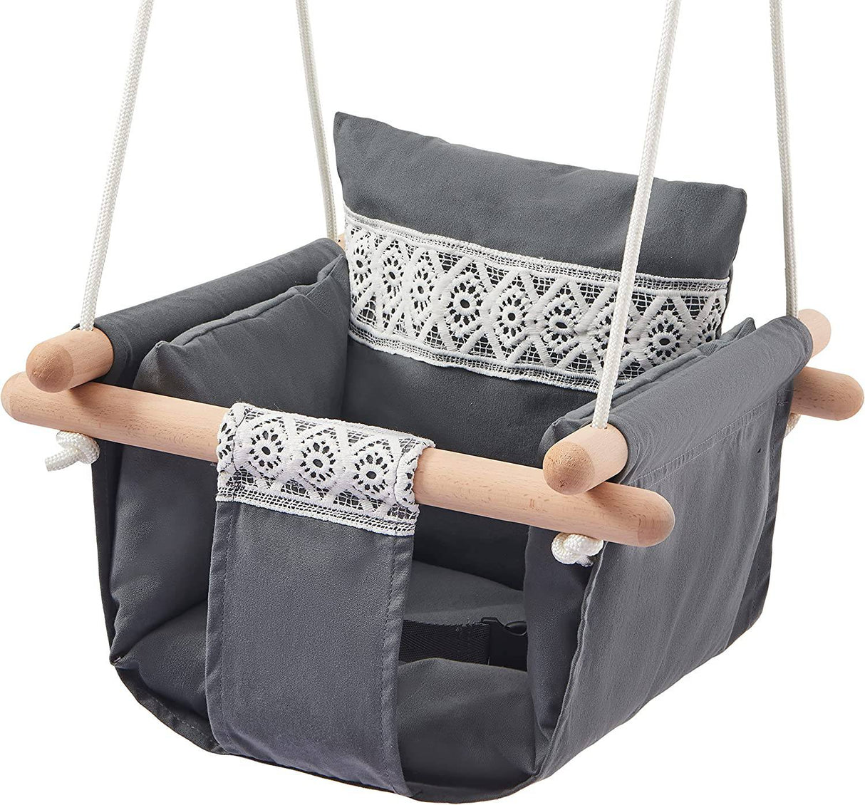 KINSPORY Asiento columpio colgante para bebé, silla hamaca de lona segura  con cojín de respaldo suave, accesorios de instalación incluidos