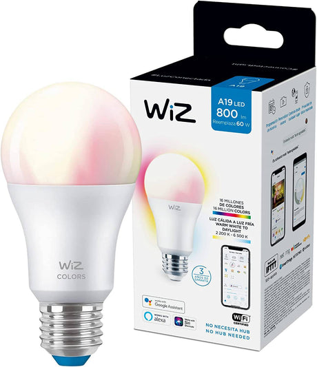 WiZ Connected Color 60 W A19 Smart WiFi Bombilla, 16 millones de colores, compatible con Alexa y Google Home Assistant, no requiere concentrador, 1 bombilla - DIGVICE MX