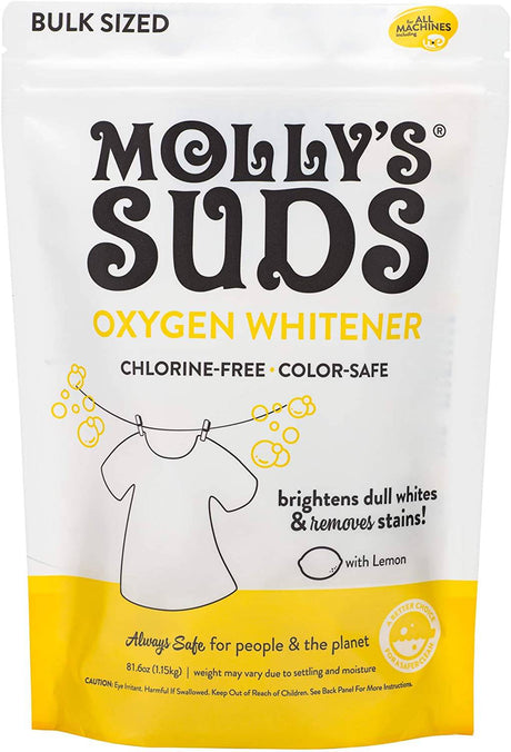 Molly's Suds Blanqueador de oxígeno natural | Alternativa de lejía natural, ingredientes derivados de plantas | Whitens Brightens and Brightens Colors (Aceite esencial de limón puro - 81.6 oz) - DIGVICE MX