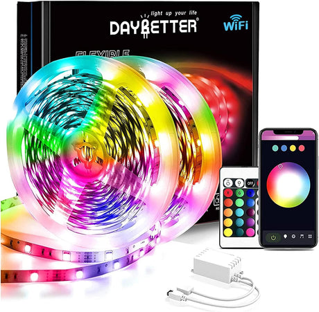 DAYBETTER Tira de luces LED inteligentes WiFi de 65.6 pies con control de aplicación Tuya para decoración de dormitorio, trabajo con Alexa y Google Assistant (2 rollos de 32.8 pies) - DIGVICE MX