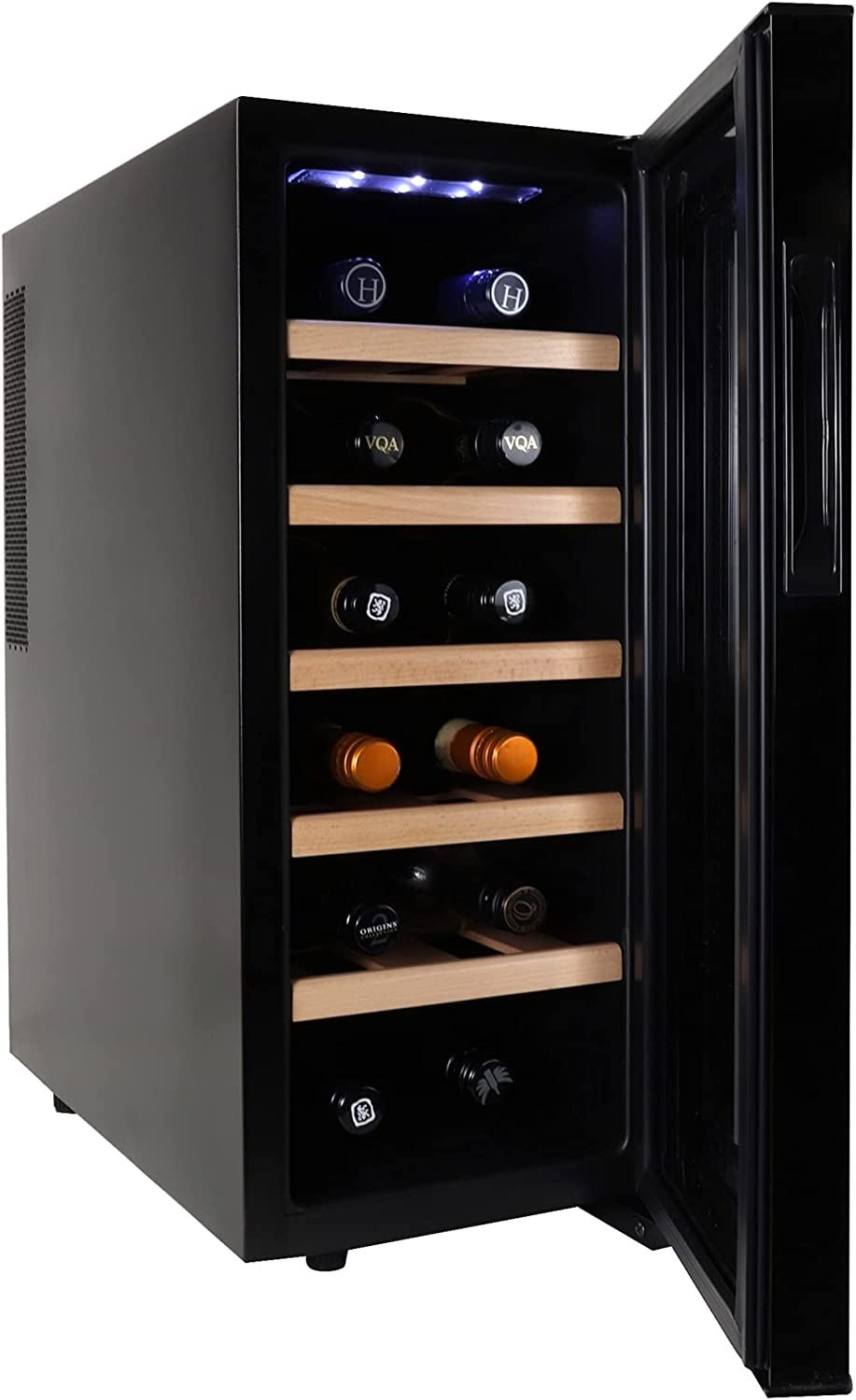 Koolatron Deluxe enfriador de vino para 12 botellas con estantes de madera de haya, negro, refrigerador termoeléctrico para vino, 1 cu. Refrigerador de vino independiente, almacenamiento de vino - DIGVICE MX