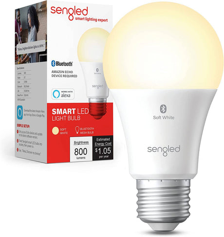 Sengled - Bombilla inteligente , bombilla Alexa con malla Bluetooth, bombillas inteligentes que funcionan solo con Alexa, bombilla LED regulable A19 E26, equivalente a 60 W, blanco suave, 800 lm, certificado para dispositivos humanos, 1 paquete - DIGVICE MX