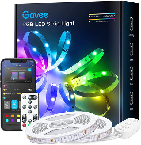 Govee Tira de luces LED que cambian de color de 32.8 pies, luces LED Bluetooth con control de aplicación, control remoto, caja de control, 64 escenas y luces de sincronización de música, 2 rollos de 16.4 pies - DIGVICE MX