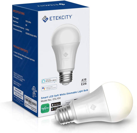 Etekcity ESL100 Bombilla inteligente que funciona con Alexa, Google Home e IFTTT, 1 unidad (paquete de 1), blanco suave 2700K 806LM, 9W (equivalente a 60W), no requiere concentrador - DIGVICE MX