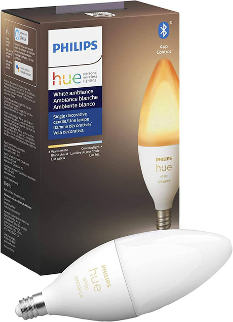 Bombilla de vela LED Philips Hue White Ambiance E12, compatible con Bluetooth y Zigbee (Hue Hub opcional), funciona con Alexa y Google Assistant - DIGVICE MX