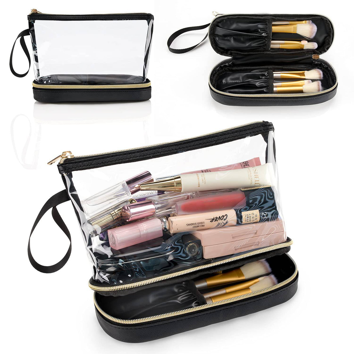 Ethereal - Bolsa de maquillaje transparente, bolsa de maquillaje de viaje para mujer, (negro)