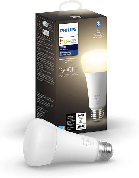 Bombilla inteligente Philips Hue White A21 High Lumen, 1600 lúmenes, compatible con Bluetooth y Zigbee (Hue Hub opcional), funciona con Alexa y Google Assistant - DIGVICE MX