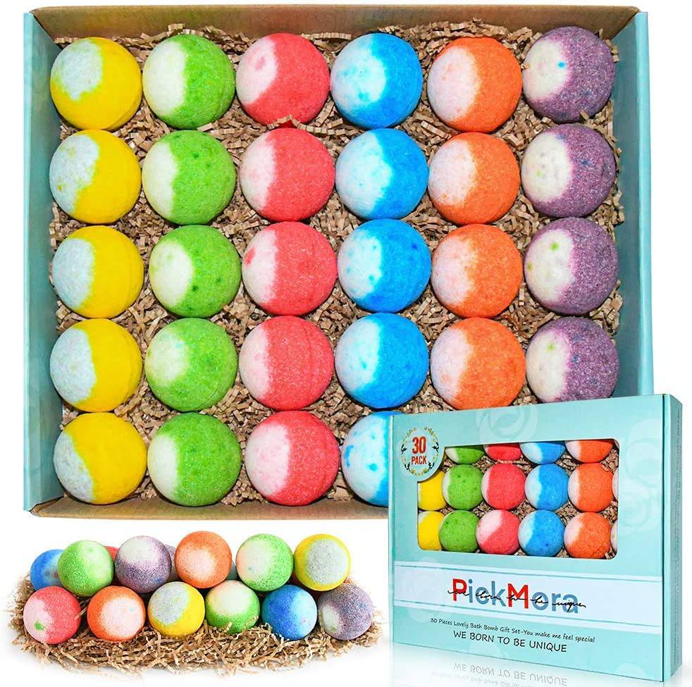 PickMora - Set de regalo de 30 bombas de baño, mini bombas de baño orgánicas naturales, hechas a mano con Rich Fizz