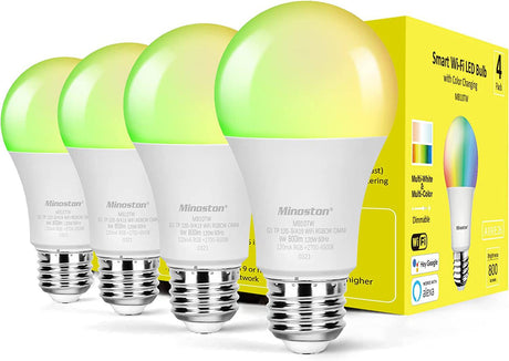 Minoston Bombilla inteligente, bombilla LED Alexa WiFi, cambio de color A19 RGBCW, 2700K-6500K multicolor regulable, funciona con Alexa y Google Assistant, 2,4 GHz, 800 lm, 9 W, E26, no requiere concentrador (MB10TW) - DIGVICE MX