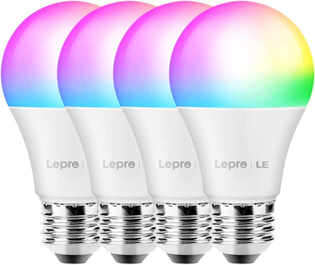 LEPRO - Bombillas WiFi inteligentes, luces LED que cambian de color, funciona con Alexa y Google Assistant, RGBW 2700K-6500K, equivalente a 60 W, regulable con aplicación, A19 E26, no requiere concentrador, solo WiFi de 2,4 GHz, paquete de 4 - DIGVICE MX