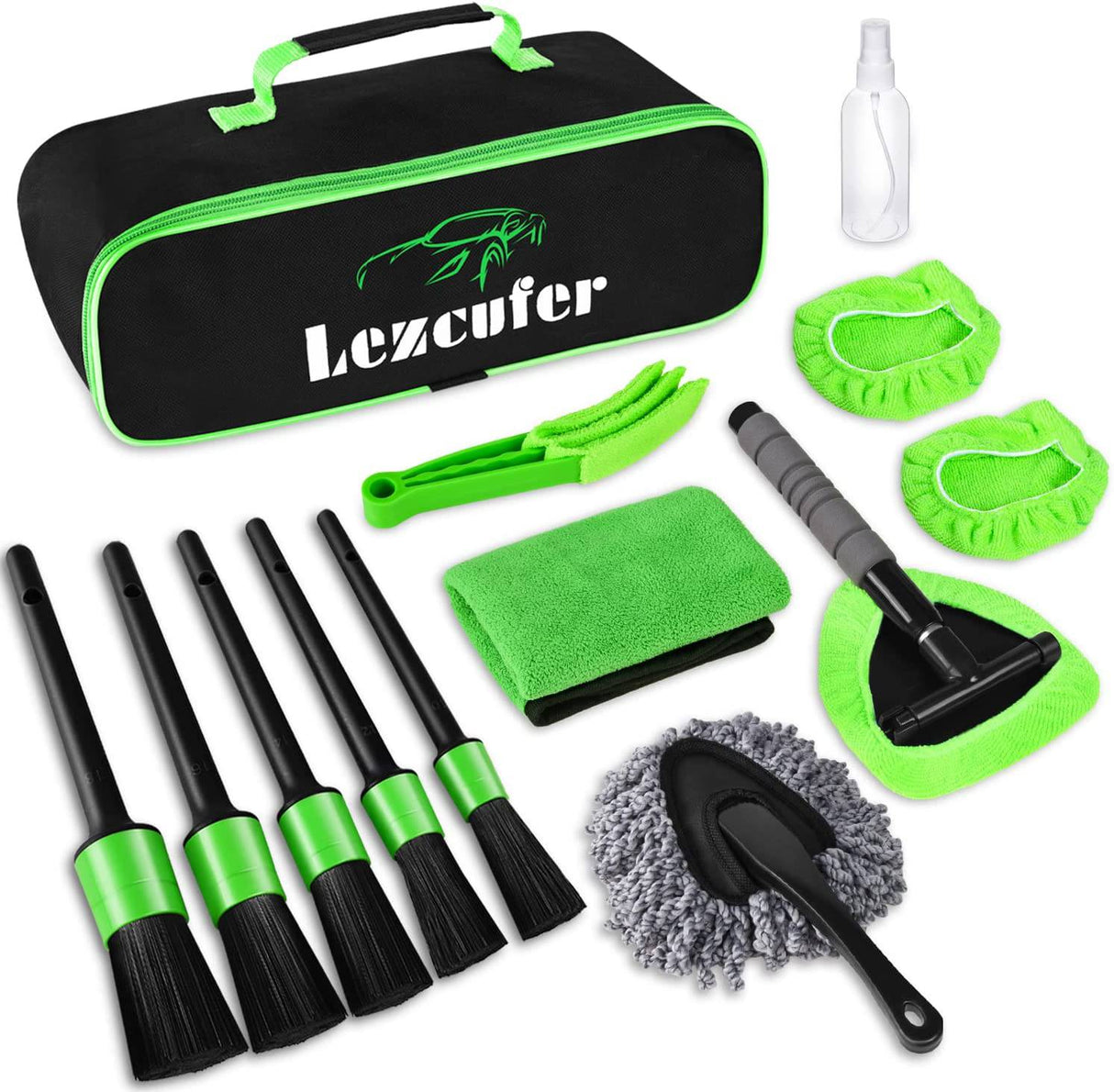 Lezcufer Car Interior Detailing Kit con herramienta de limpieza de parabrisas, Car Detailing Brush Kit, Car Duster Interior Kit,