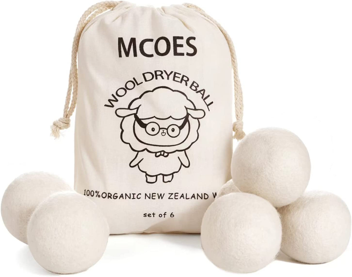 Paquete de 6 bolas de secado de lana reutilizables para secadora,  suavizantes de tela natural y liberación de arrugas, bola secadora de lana  orgánica