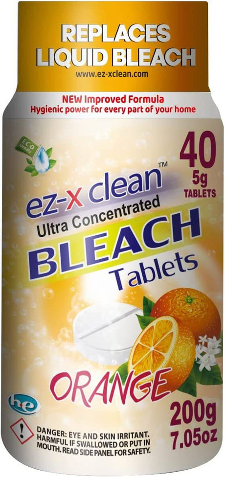 EZ-X CLEAN Pastillas de lejía activadas con agua ultraconcentradas con fórmula nueva y mejorada para lavandería y limpieza multipropósito. 40 tabletas de 7.05 oz sin fosfatos reemplaza el blanqueador líquido (naranja) - DIGVICE MX