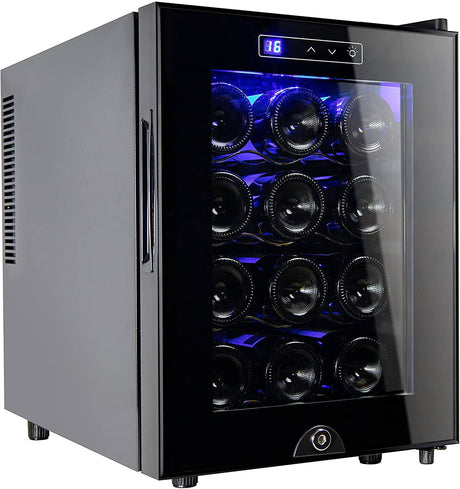 MILADRED - Refrigerador enfriador de vino de 12 botellas, refrigerador de vino independiente con cerradura y puerta de vidrio de control de temperatura digital, mini gabinete de vino - DIGVICE MX