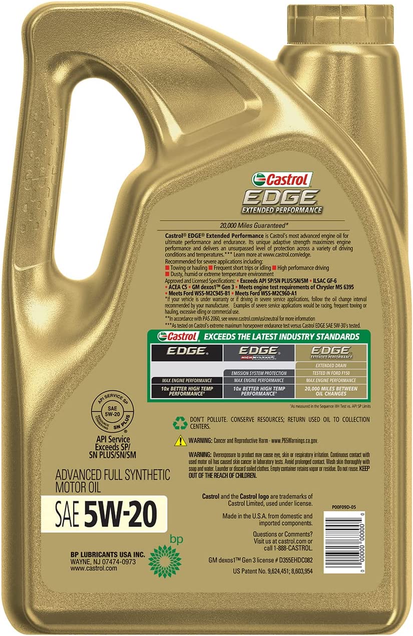 Aceite Castrol Edge Sintético Rendimiento Extendido 5W20 5qts