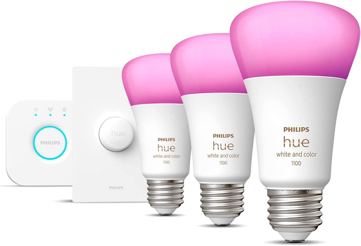 Philips Hue White and Color Ambiance Medium Lumen (75W) Smart Button Starter Kit, Hub incluido, 16 millones de colores, funciona con Amazon Alexa, Google Assistant, Apple HomeKit (nueva versión) - DIGVICE MX