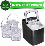 AGLUCKY Máquina para hacer hielo en la encimera, encimera portátil para hacer hielo, hacer hielo de 26 libras en 24 horas, cubo de hielo listo en 6-8 minutos con pala de hielo y cesta (negro) - DIGVICE MX